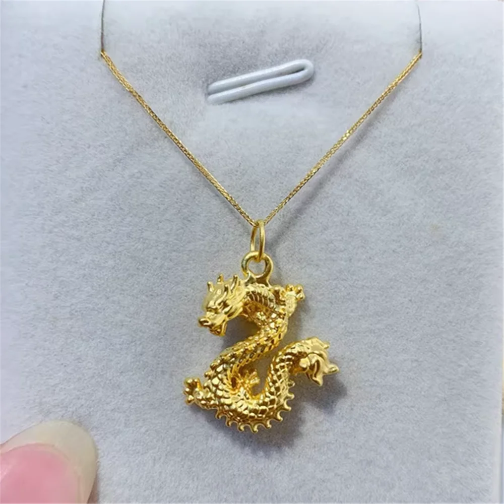 

Pure 999 24K Yellow Gold Dragon Pendant With 18K Wheat Link Necklace 17.9inch