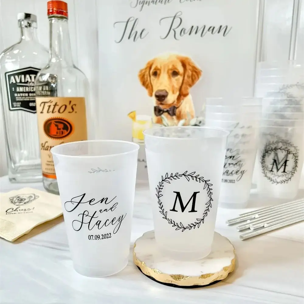 

Bride and Groom Shatterproof Wedding Cups, Plastic Party Cups, Frost Flex Cups, Cheers Monogrammed Cups, Shatterproof Cups, Plas