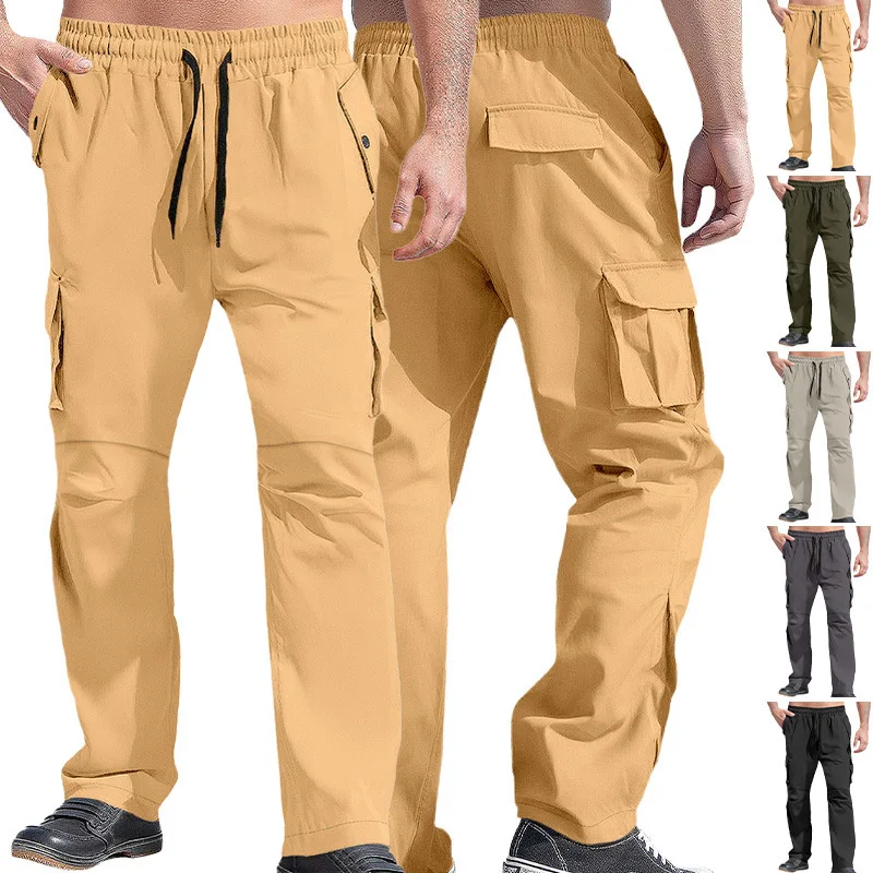 

Men's Fashion Straight Wide Leg Loose Flared Pants Elastic Quick Drying Slim Waist Drawstring Joggers Waist Drawstring Joggers