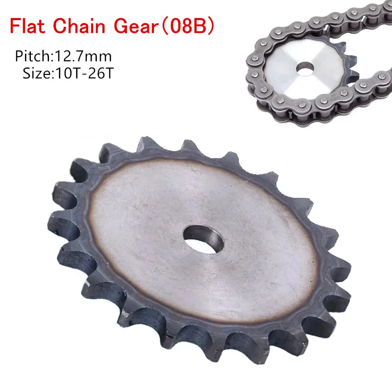 1Pcs 08B Flat Chain Gear 10 11 12 13 14 15  16  17 18 -26Teeth Industrial Flat Sprocket Wheel Carbon Steel Tooth Pitch 12.7mm
