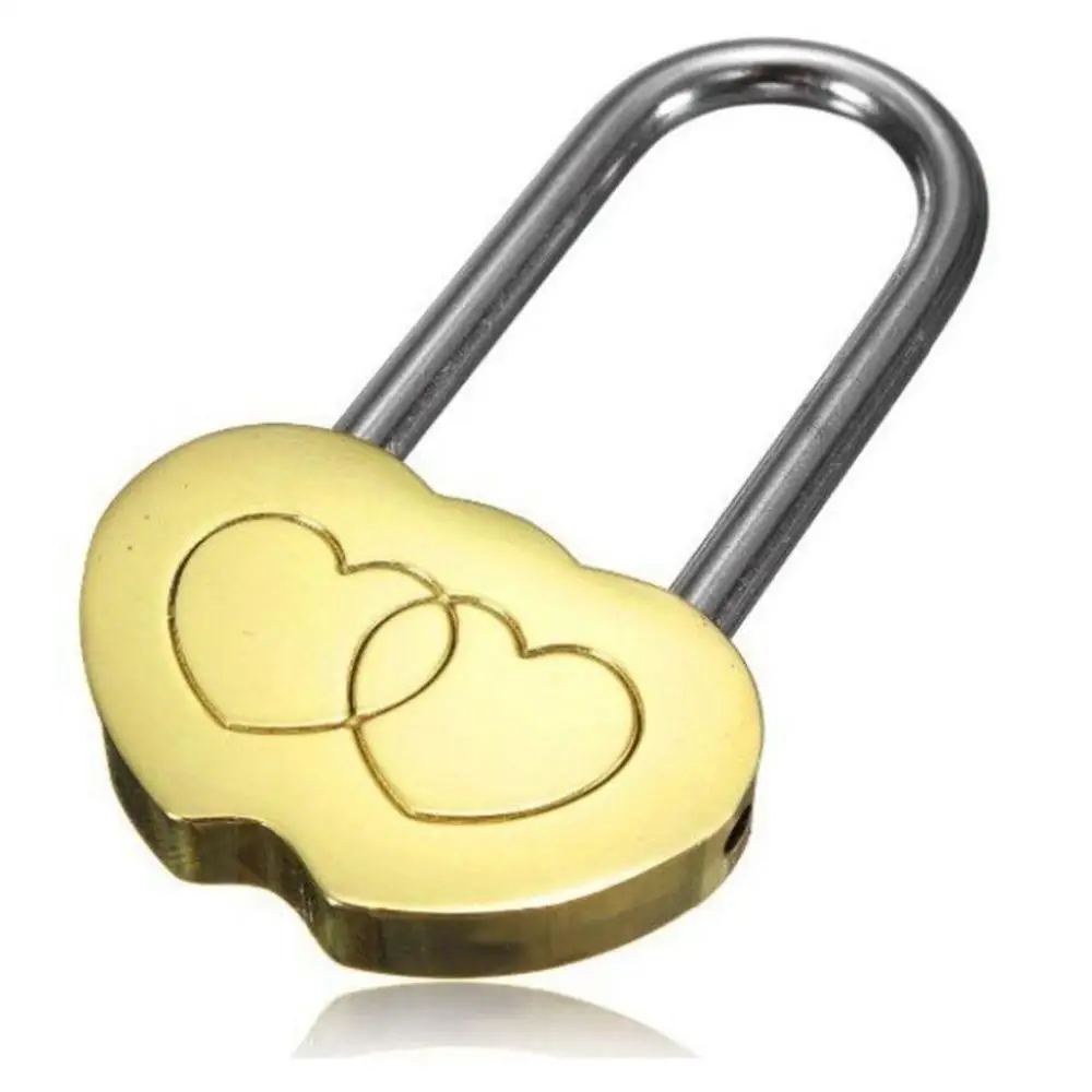 Brass Concentric Lock Heart Shape Scenic Wishing Lock Padlock Valentines Engraved Lock Double Heart Love Lock