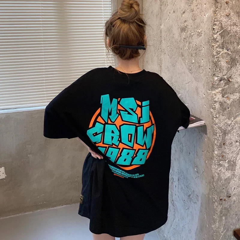 DAYIFUN Women's Short Sleeve T-Shirts Hip Pop Streetwear Letter Printing T-Shirt Harajuku Style Summer Tops New Fashion Tee 2023