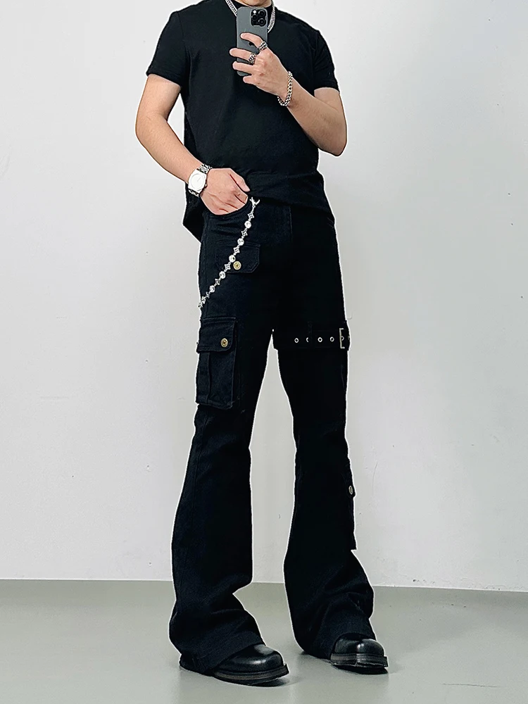 

American Vibe Loose Fit Bell Bot Denim Jeans Multi ket Belted Clean Fit Workwear Pants ex Youth Faion Jeans