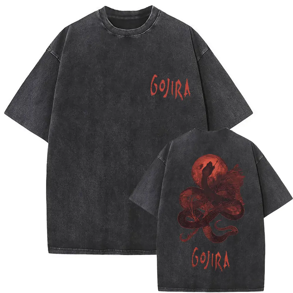 Washed Vintage Metal Band Gojira T-shirt From Mars To Sirius Flying Whales Snake Graphic Tshirt Men Women Fashion Oversized Tees