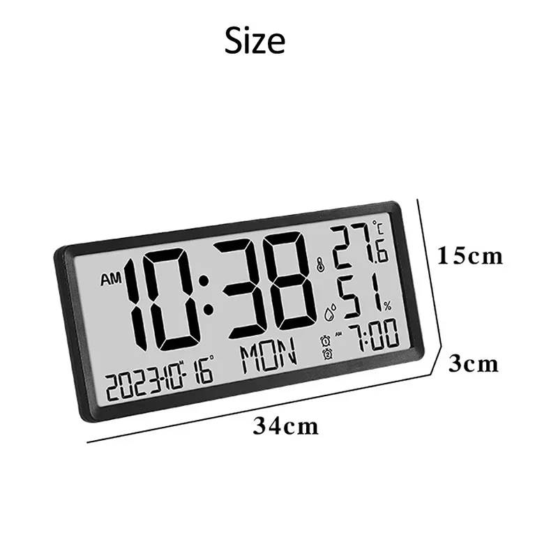 LED Multifunctional Wall Clock Large Screen Digital Temperature Humidity Date Display Sitting Hanging Dual Use Electronic Clock
