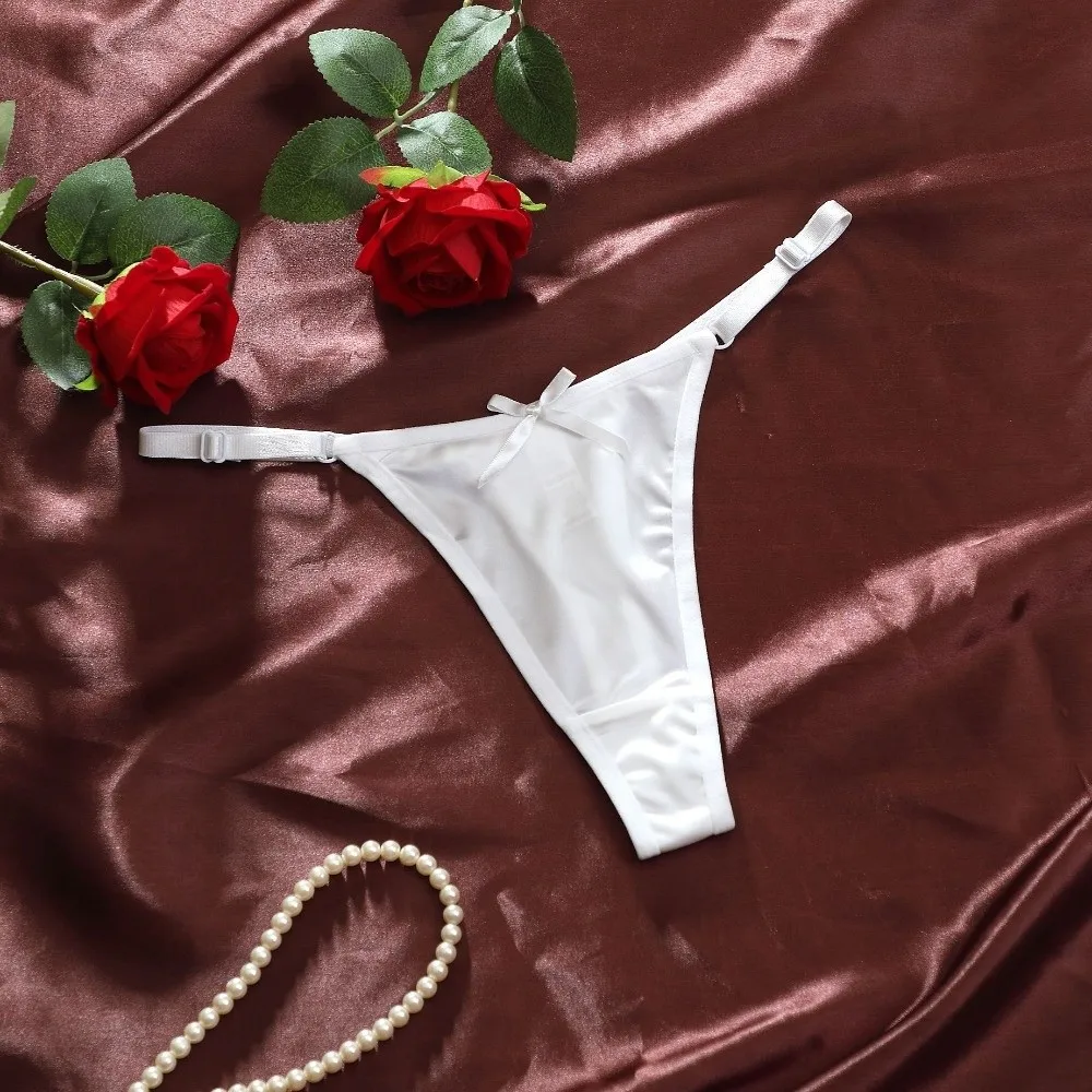 

Low Waist Sheer Satin Bow Thong G Strings Lingerie Brocade Briefs Women Hollow Panty Romantic T Panties Romantic Night