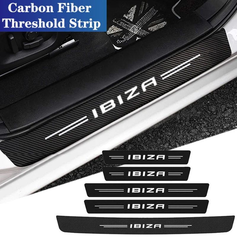 Carbon Fiber Car Door Pedal Strips for Seat Ibiza Logo Auto Door Threshold Sill Protective Rear Trunk Sill Bumper Guard Stickers