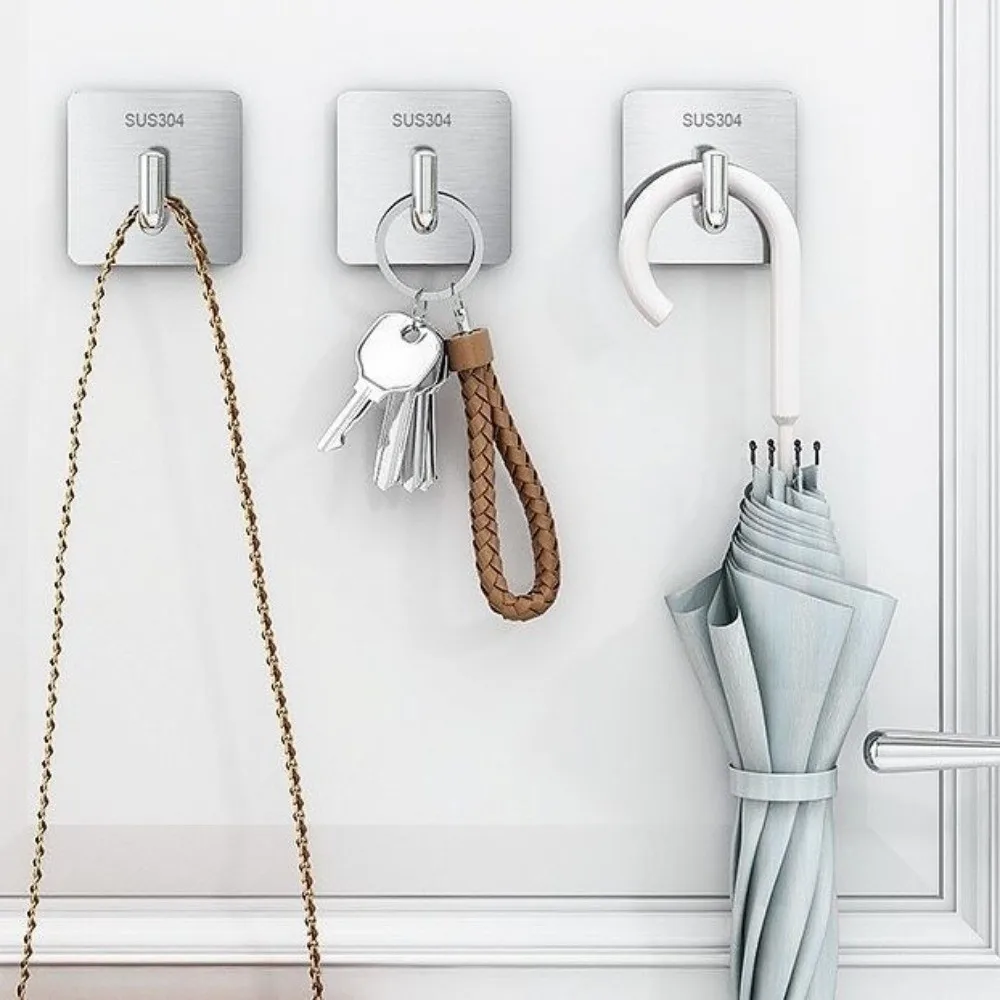 20PCS Strong Adhesive Stainless Steel Hook Rustproof Thickened Strong Adhesive Hook Multi-Purpose Square Loadbearing Hook