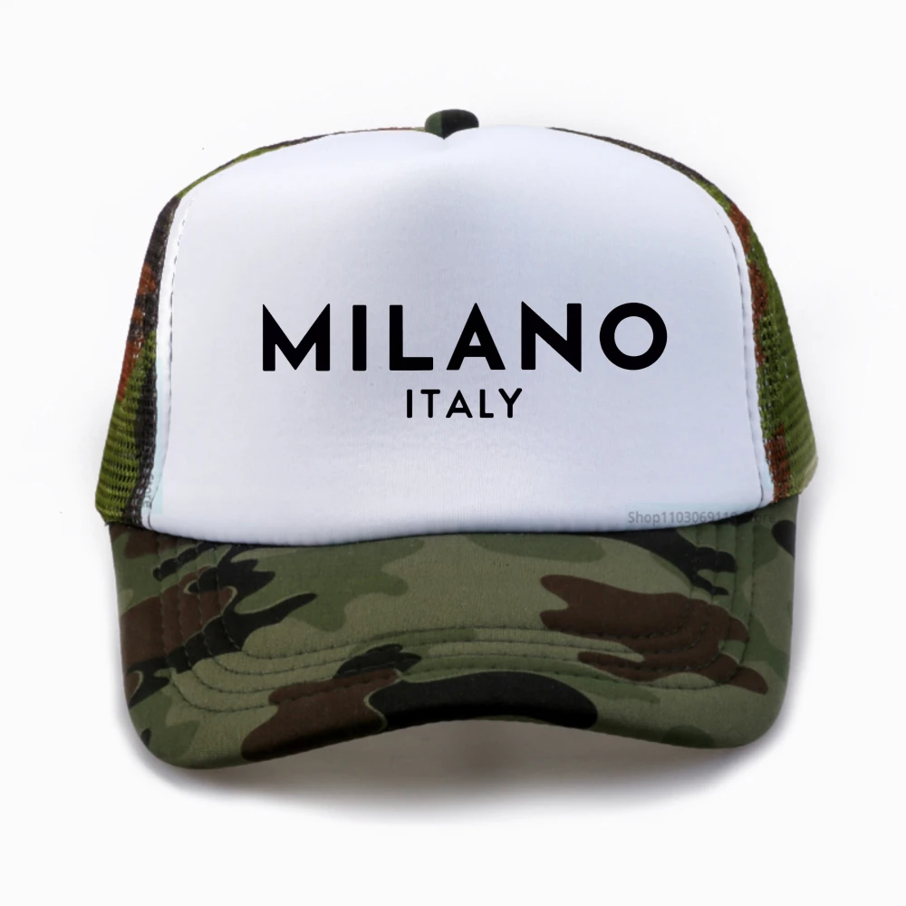 ميلان إيطاليا العلم المطبوعة قبعة بيسبول أزياء خمر عارضة للجنسين شبكة قبعات في الهواء الطلق قابل للتعديل قبعة سائق الشاحنة الصيف الهيب هوب القبعات