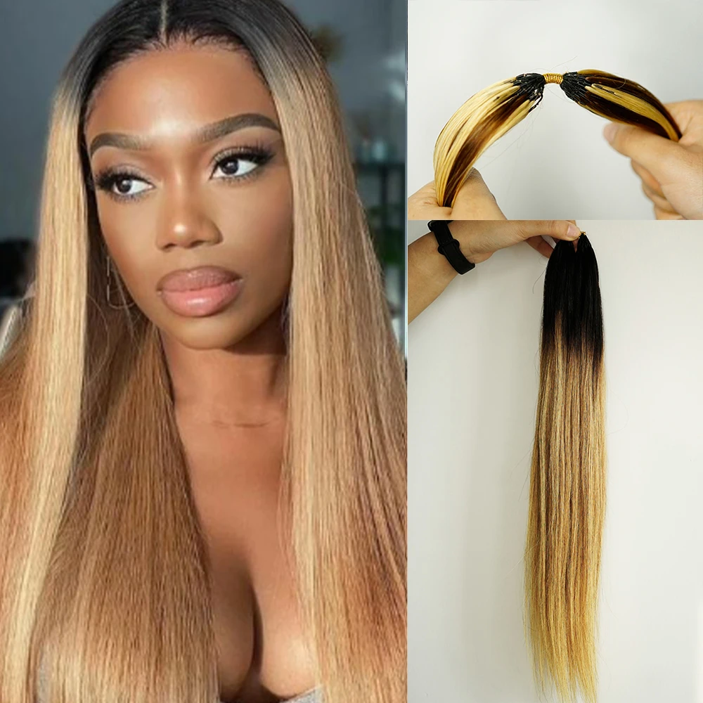 

1b27 Straight Kontless Pre-Separated Feather Crochet Hair Extensions 100% Human Hair for Easy Installation And Natural Look