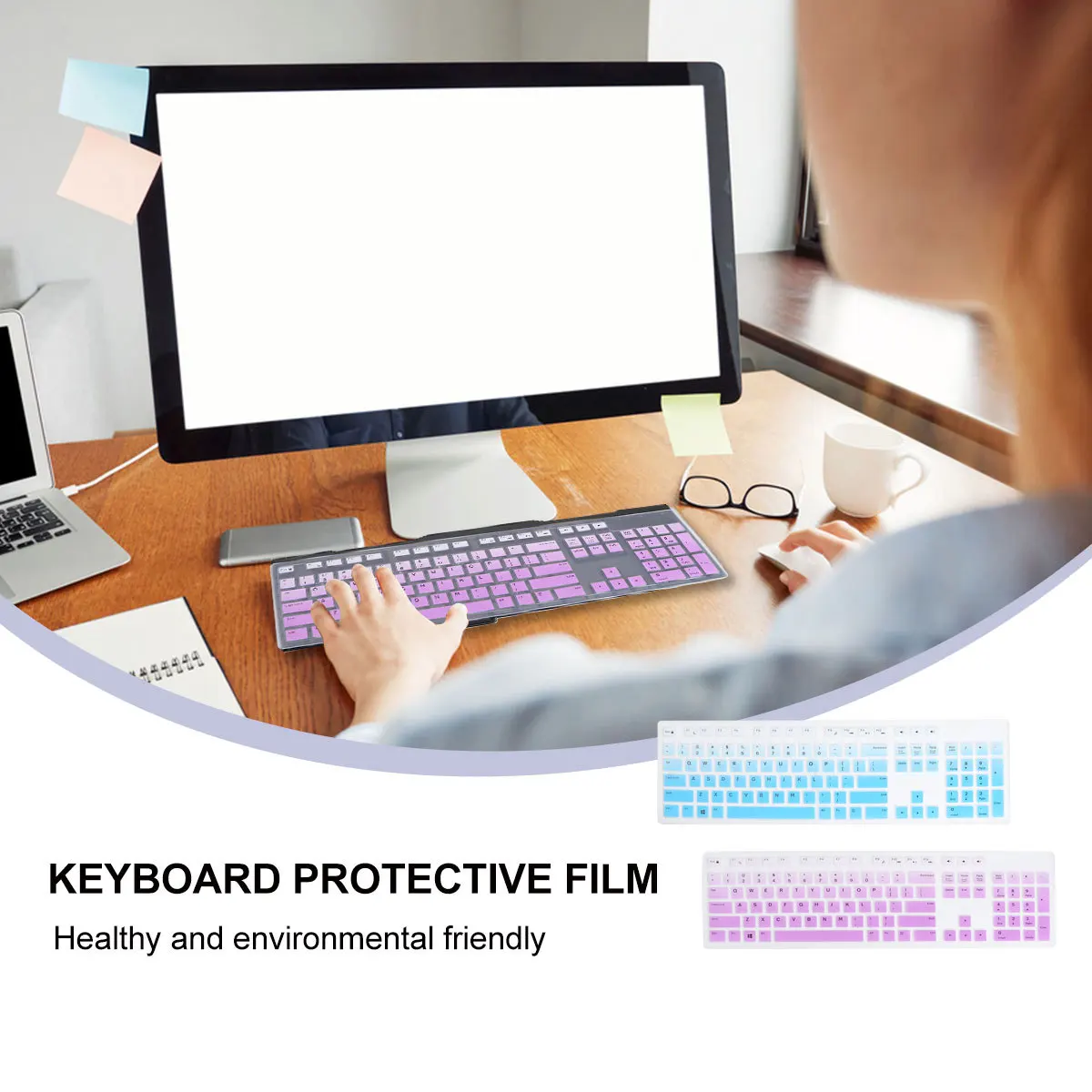 

2Pcs Gradient Blue Purple Keyboard Film High Quality Silicone Dustproof Skin for Kb216p Kb216t Wk636 Spill Resistant Thin