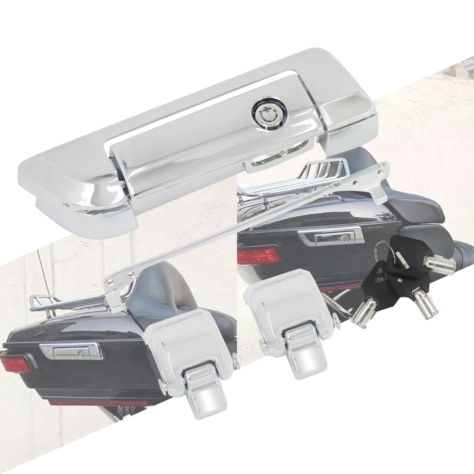 

Motorcycle Tour Pack Trunk Latches Chrome Tour Pak Pack Trunk Lid Latch with Keys Fit for Harley For Touring For Road King