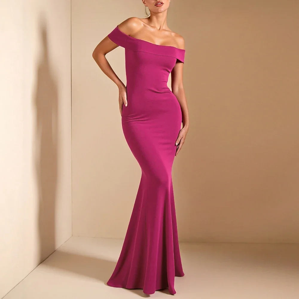 夏のワンピース レディース エレガント 無地 バックレス カットアウト ノースリーブ オフショルダー スキニーフィット マキシ丈 イブニングドレス