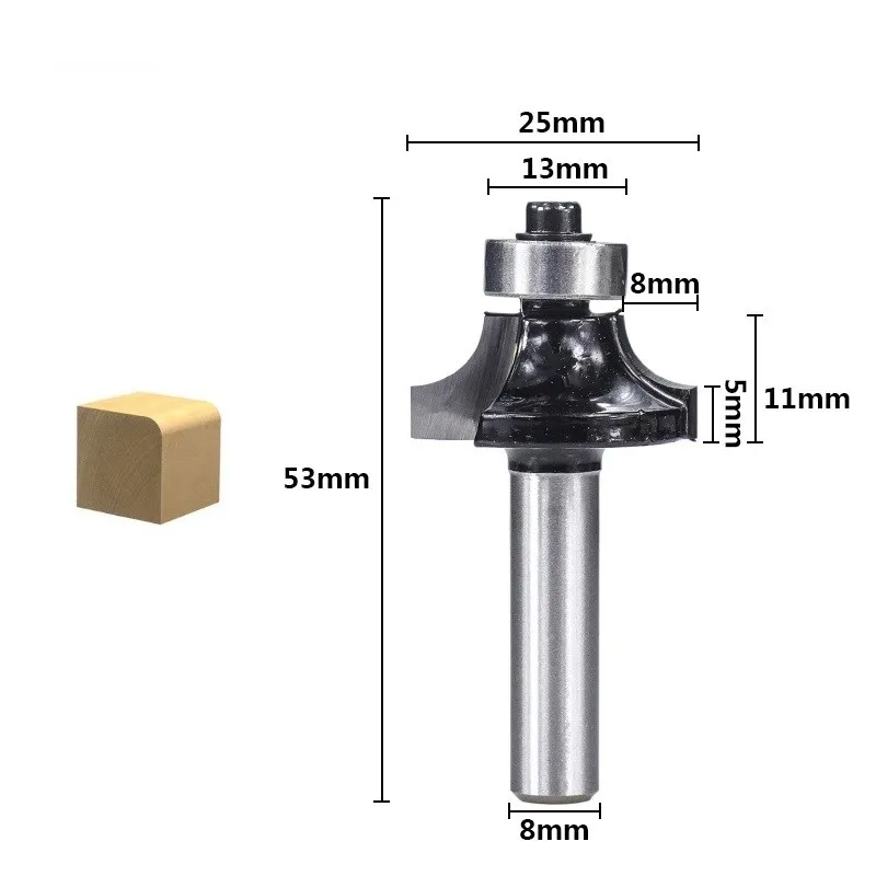 Corner Round Over Router Bit with Bearing 8mm Shank Carbide Milling Cutter for Woodwork Milling Cutter Tool Wood Router Bit