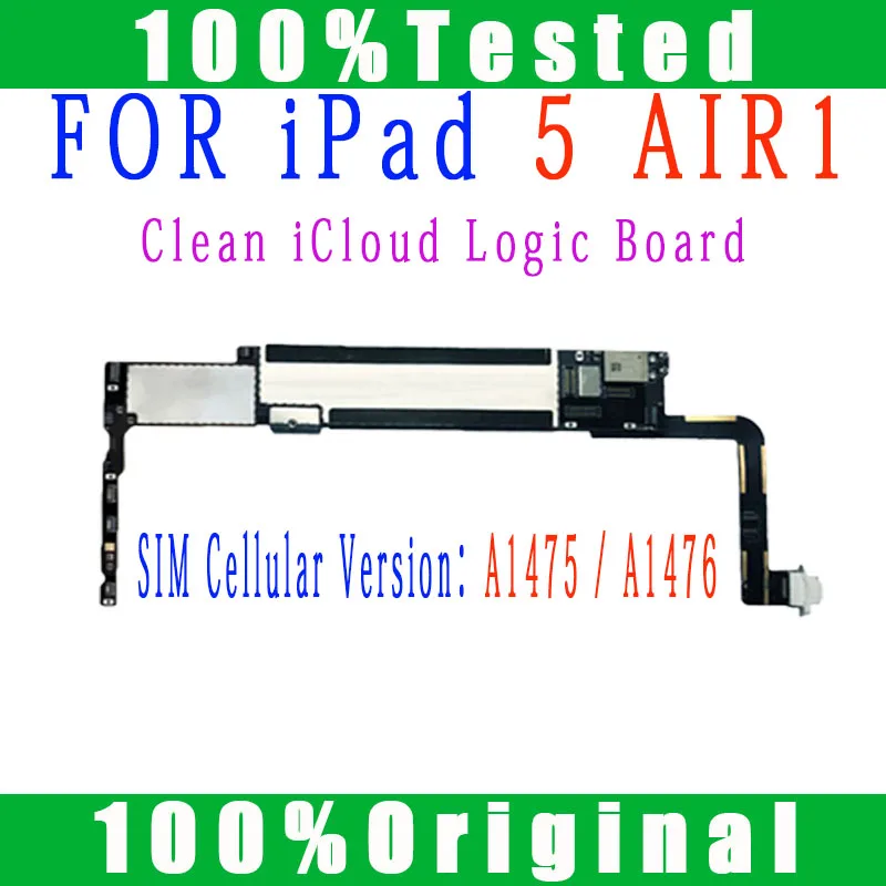 Free iCloud Logic Board For iPad 5 6 Air 1 2 Motherboard A1566 A1567 A1474 A1475 WIFI & WIFI Cellular For iPad AIR1 AIR2