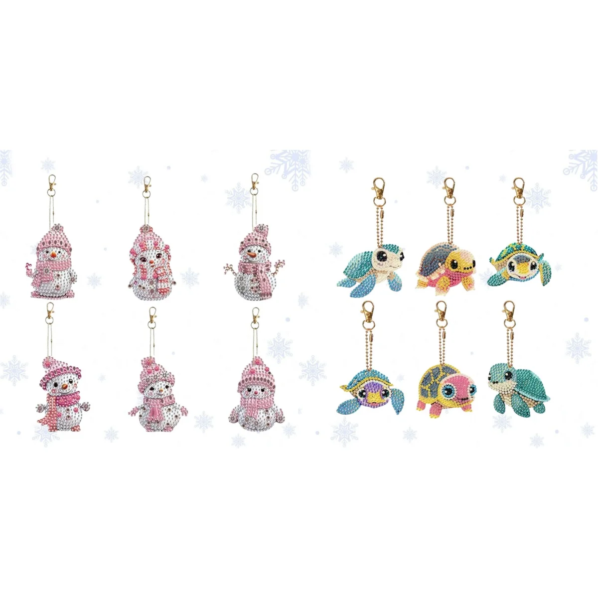 6 Sätze DIY-Schildkröten-/Schneemann-/Muster, doppelseitiges Diamant-Kunst-Malerei-Set, Acryl-Schlüsselanhänger, Dekoration, Geburtstagsgeschenk