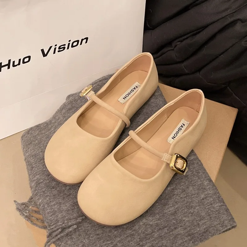 2025 Spring and Autumn Fashion Button Single Women's Solid Color Model Beautiful Casual and Comfortable Shoes