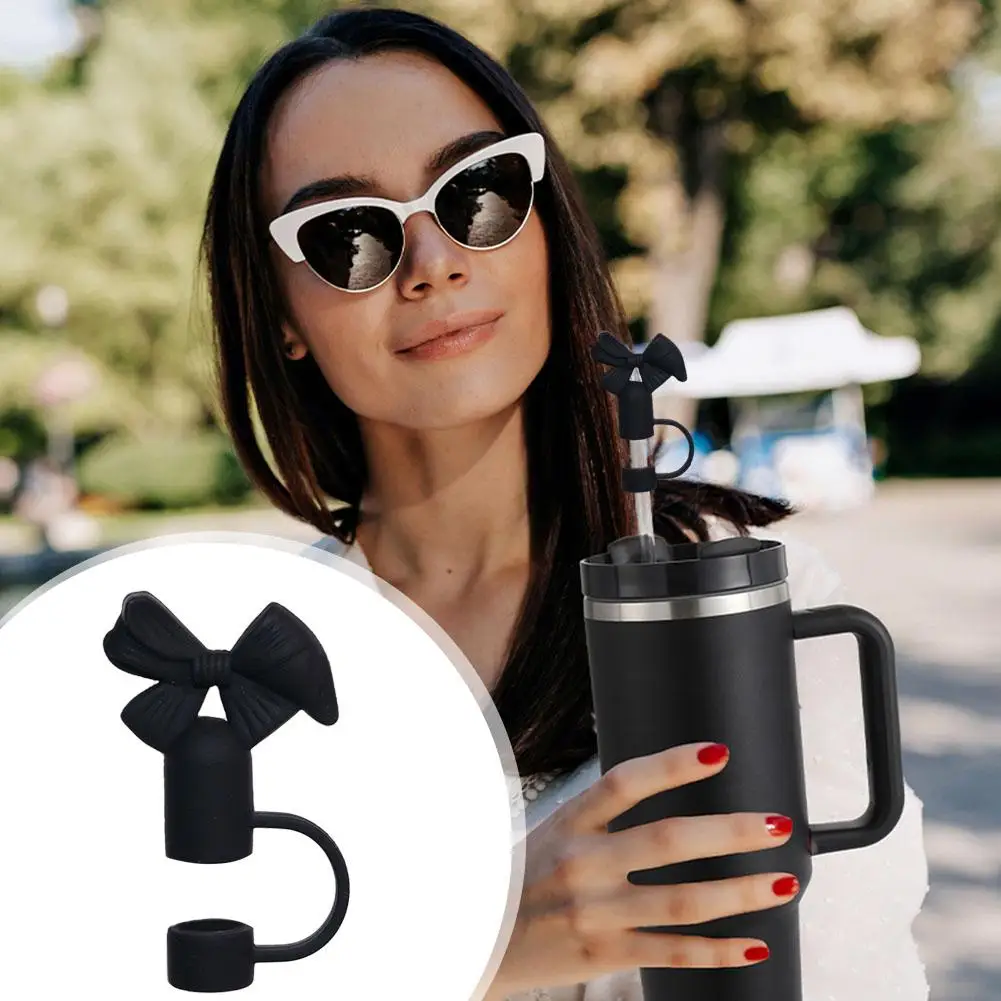 Silicone Straw Cap With Bowknot Design Leak-Proof Straw Cover For Tumblers Cups Reusable Straw Accessory For Daily Travel U Q8A1