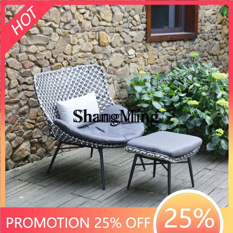 

FGgood-looking Outdoor Rattan Sofa Internet Celebrity Rattan Single Leisure High Backrest Balcony Lazy Recliner Footrest