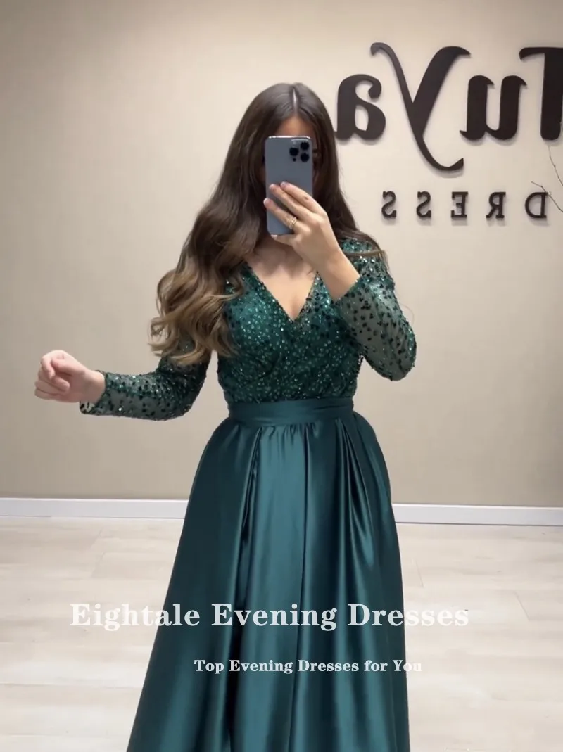 Eightale Sparkly Evening Dress for Wedding Party Customized Long Sleeves Formal Occasions A-Line Prom Gowns robe de soirée femme