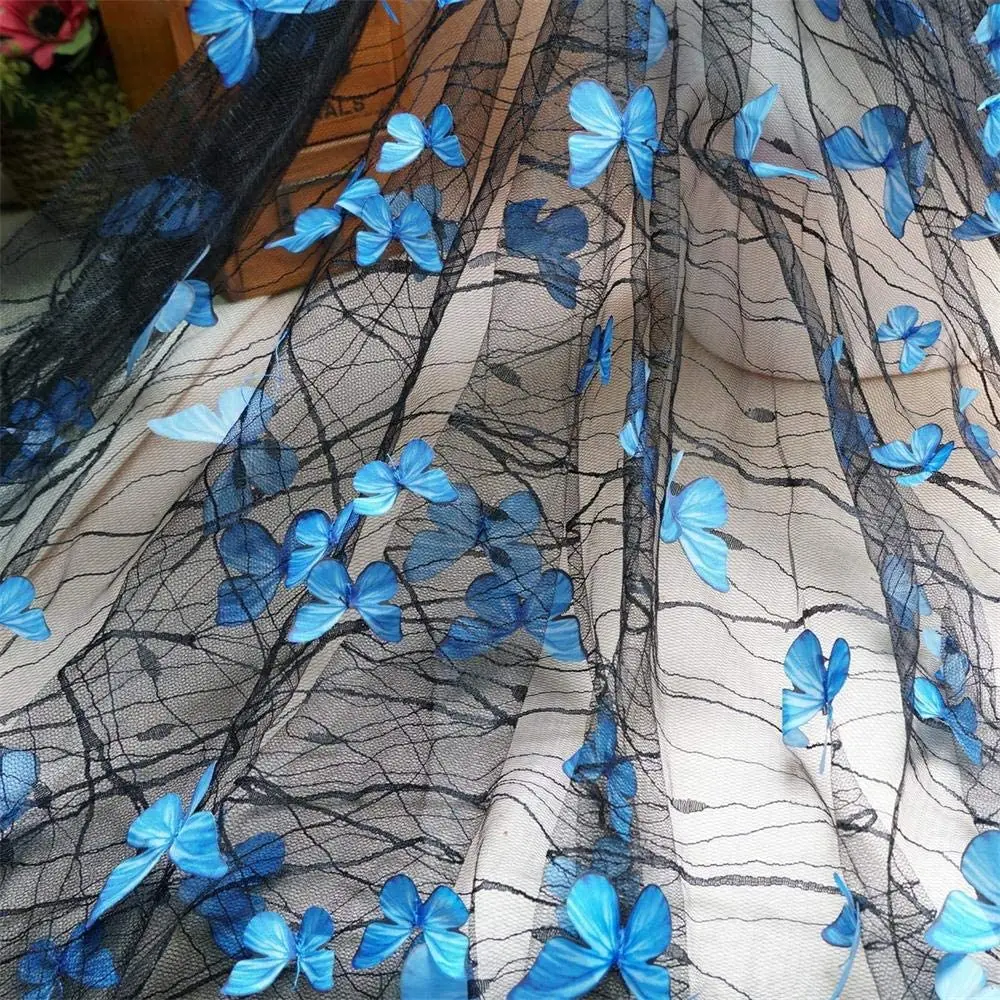 1 Yard 3D Vivid Butterflies Mesh Lace Fabric French Tulle for DIY Wedding Dress Costume Accessories Bridal 130CM Wide