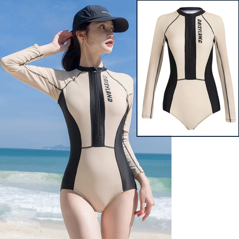 

Womens Rash Guard Long Sleeve Bathing Suit One Piece Swimsuit Tummy Control Built in Bra Surfing Swimwear Athletic Beachwear