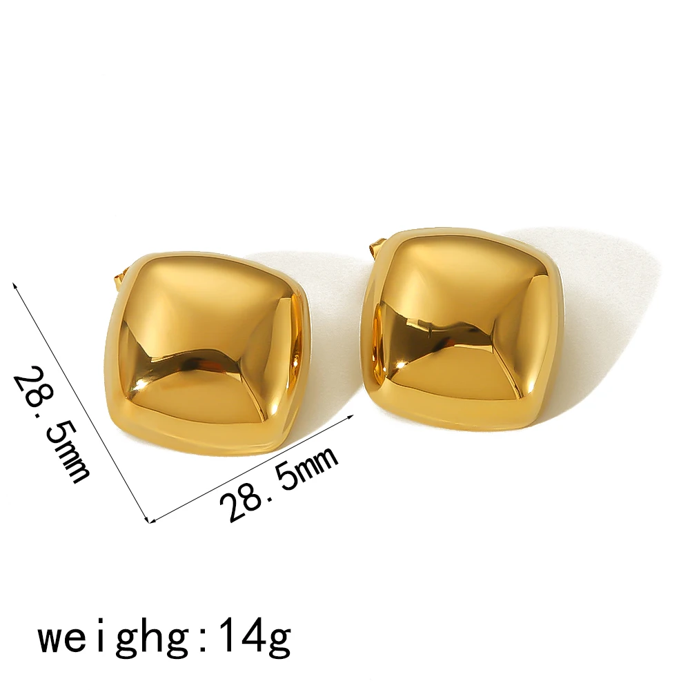 Modische Elegante Vintage Wasserdichte 18K Vergoldete Edelstahl-Ohrringe Klobige Geometrische Glatte Quadratische Ohrstecker für Damen – Detail 5