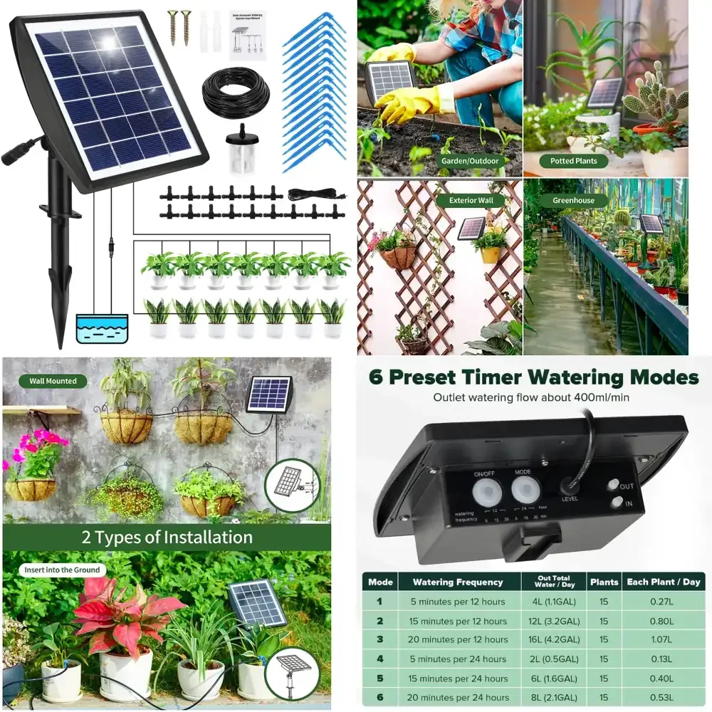 Qwinn 2026-Solar Auto Watering System Solar Powered Automatic Drip Irrigation Kit for Plants on the Balcony, in the Plant Bed