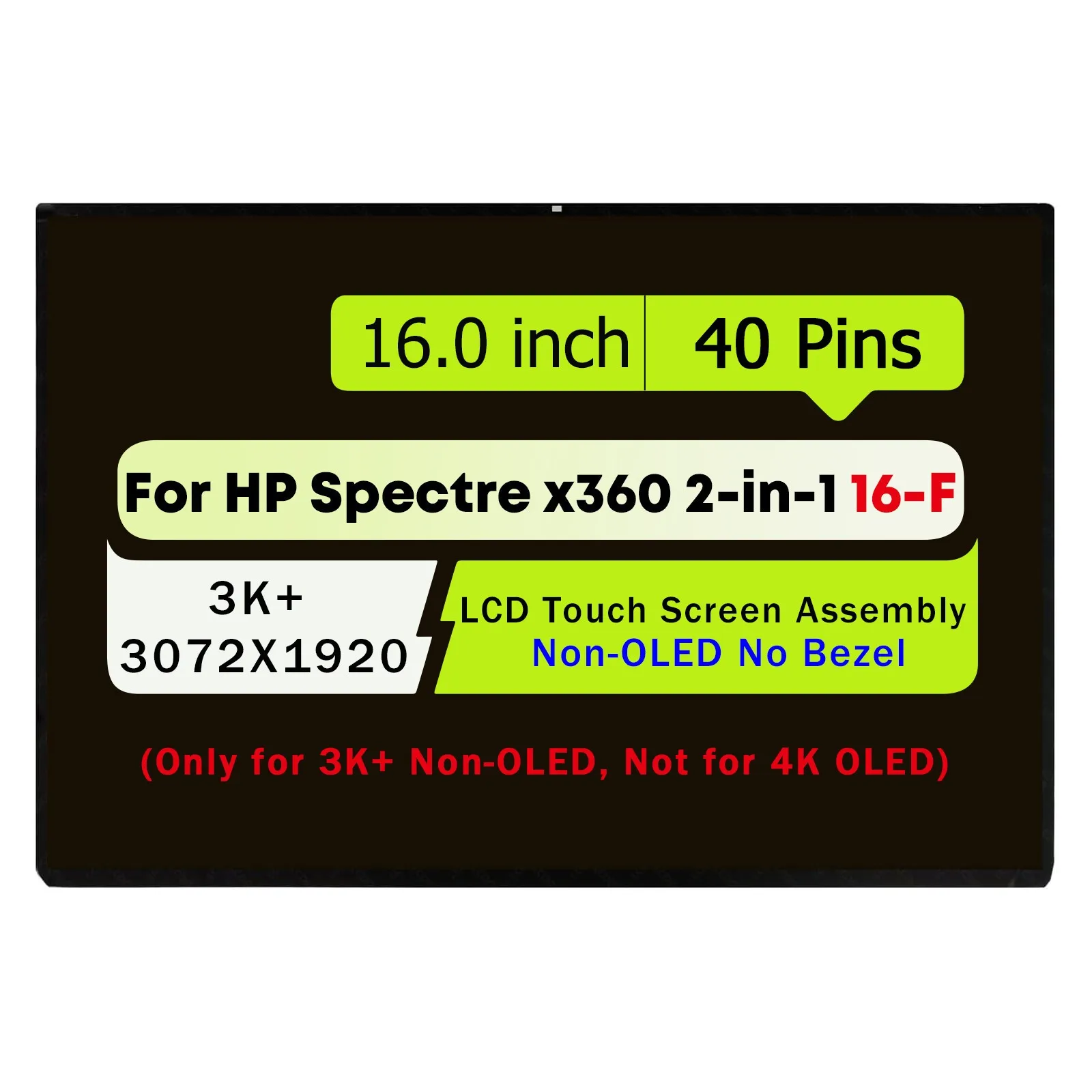 

M83490-001 for HP Spectre x360 2-in-1 16-f0013dx 16" 3K+ LCD Touch Screen Display Panel 3072x1920 40 Pins