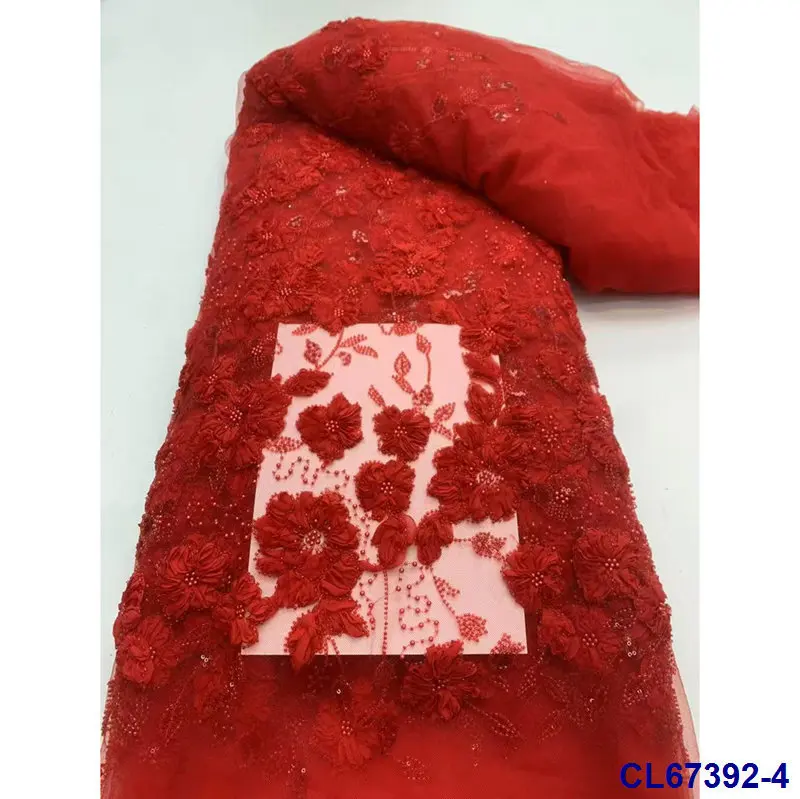 

European and American Dress 3D Flower Bead Mesh Lace Fabric Bridal Sequins Lace Fabric for Sewing Wedding Party Dress