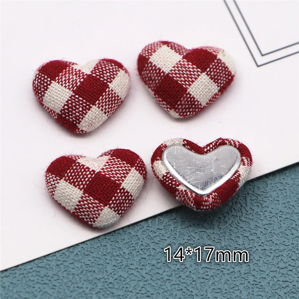 30pcs Plaid Fabric Covered Heart/Square Flatback Cabochons for Bag Cloth Patch Earrings Hairpin Jewelry DIY Accessories