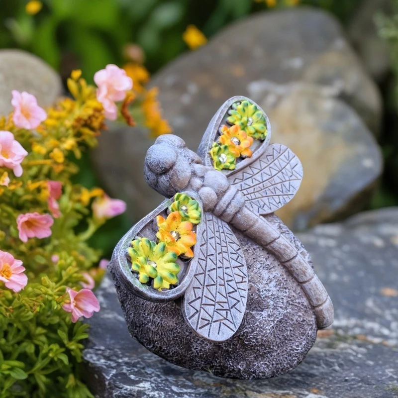 New solar-powered garden light with succulent dragonfly glow ornament, creative animal decoration for the yard