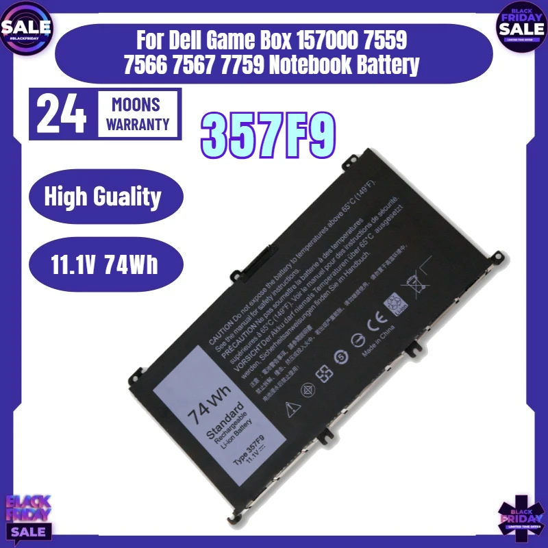 11.1V 74Wh 357F9 Laptop Battery Replacement For Dell Game Box 157000 7559 7566 7567 7759 Notebook Battery