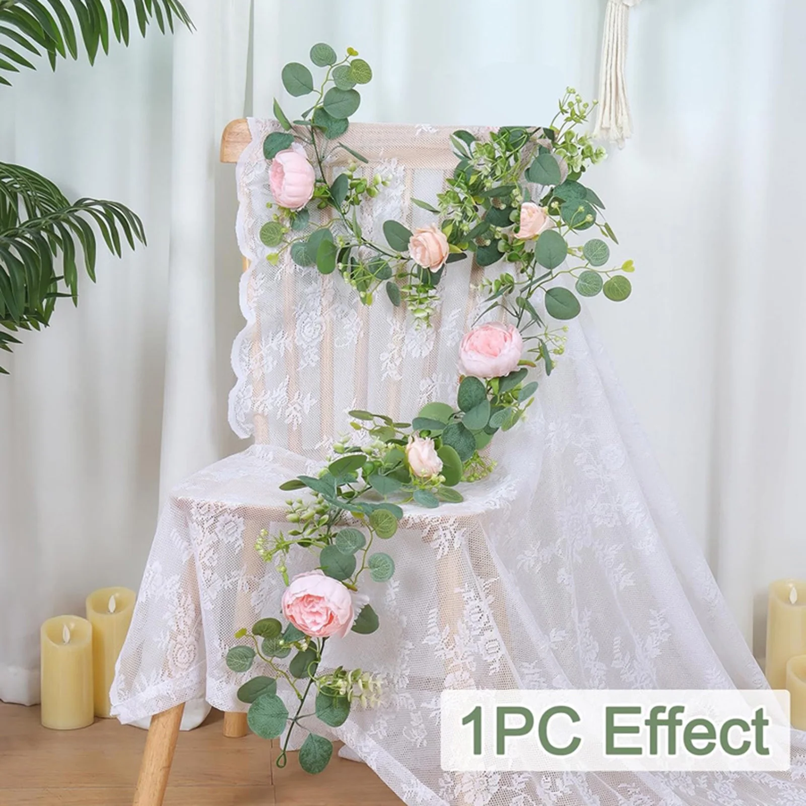 

Искусственные эвкалиптовые лозы с цветком пиона, 5,9 фута, подвесная гирлянда из искусственного цветочного цвета для свадебной вечеринки, настенные украшения