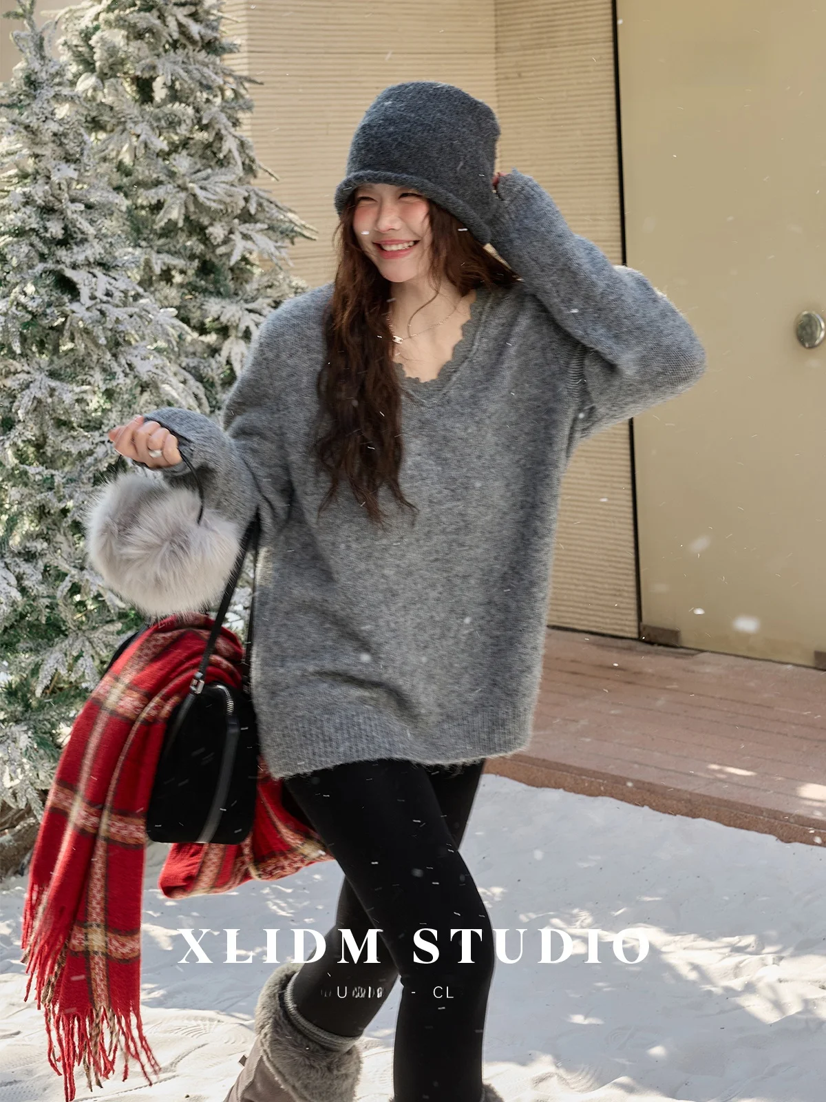 

Large Size Women's V-Ne Lace Splicing Loose Fit Sweater Casual Sle Spring New Skin-friendly Velvet Feel Long Sve Knitwear