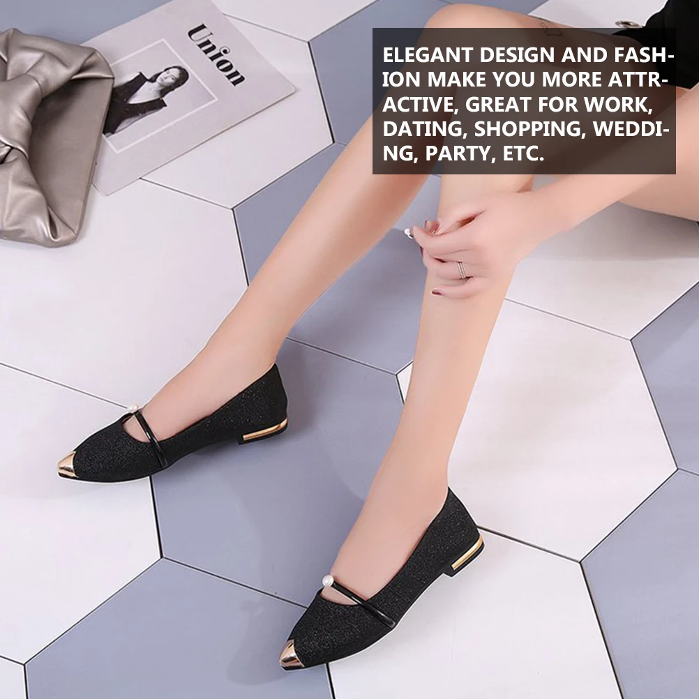 

1Pair Elegant Pearl Flat Nude Shoes Comfortable Non-Slip Pointy Toe Slip-On Women’S Shoes For Wedding Party Work Daily Wear