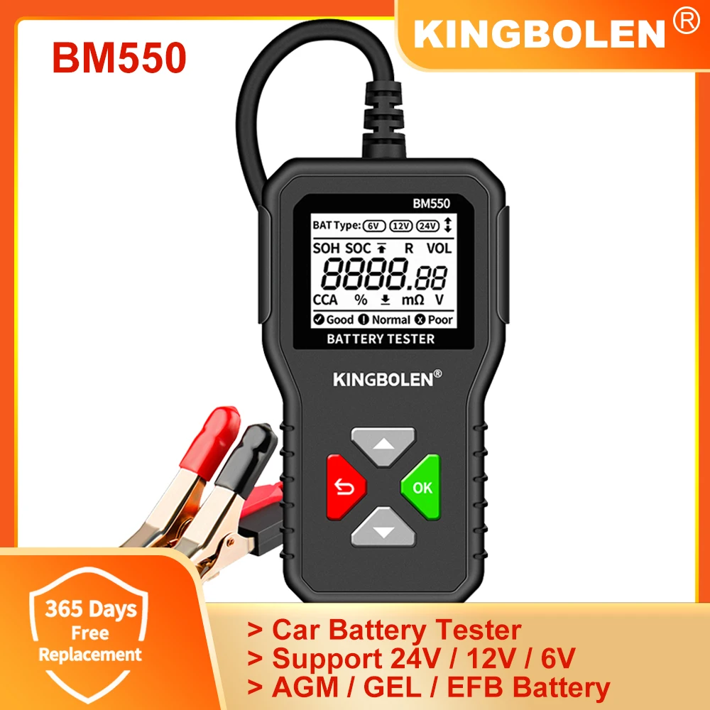 KINGBOLEN BM550 Car Battery Tester 6V 12V 24V 100 to 2000CCA Cranking Charging Circut Analyzer Battery Capacity Tester Tools