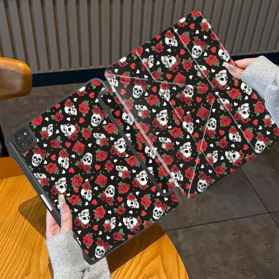 

Tablet Case For iPad Pro 11th 10th 9th 8th 7th 12.9inch Pro 2025 Air 4 5 M3 M2 M4 11inch Mini 6 7 Holder Cover Skull Rose