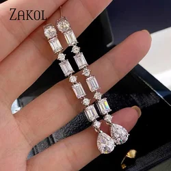 ZAKOL Luxury Geometric Water Drop Crystal Dangle Earrings for Women Delicate Long Tassel Bridal Wedding Statement Earring