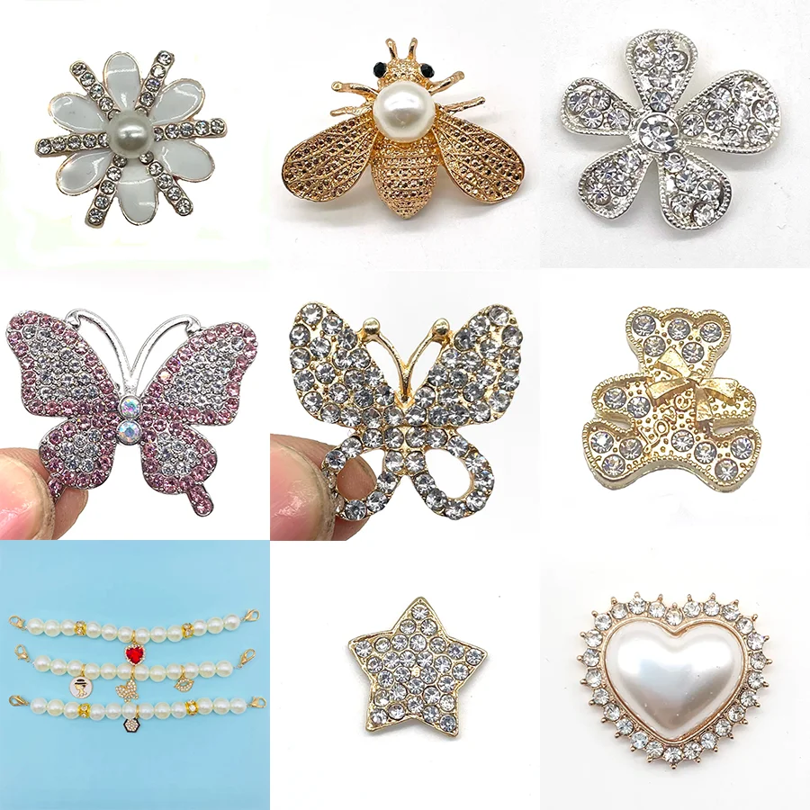 1Pc Fashion Bling Pentagram Heart Butterfly Pearl Shoe Charm Accessories Bear Clogs Shoe Buckle Decoration Girl