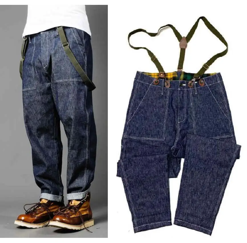 Suspenders Jeans Men Overalls Multi-pocket Cargo Denim Jeans