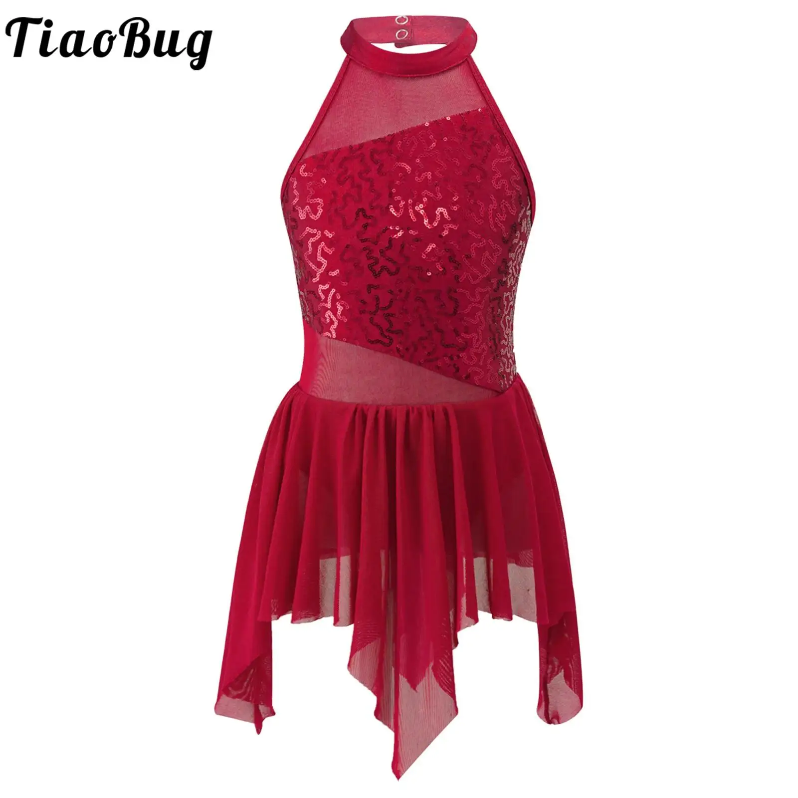 Vestido de dança com lantejoulas para meninas, tutu irregular, collant de ginástica, patinação artística, roupas dançantes para crianças, roupas dançantes para bailarina