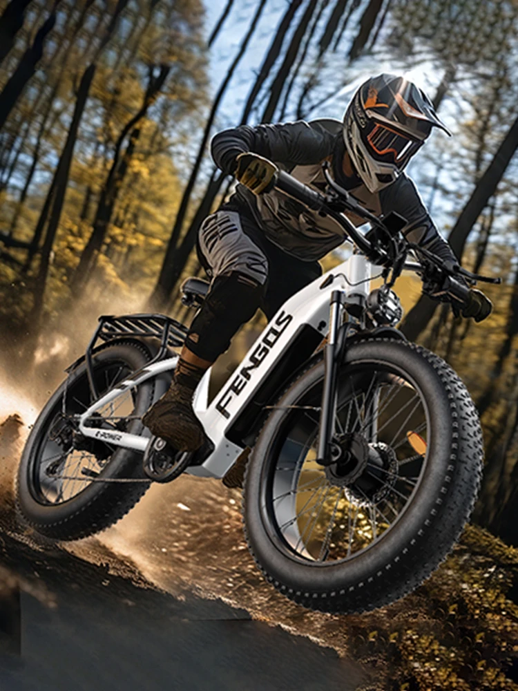 FENGQS H2 Elektrische Fiets 52V20Ah Batterij 50km/u Pieksnelheid 3000W Dubbele Motor Elektrische Mountainbike 26x4 inch Vetband Off-road E-bike - afbeelding 2