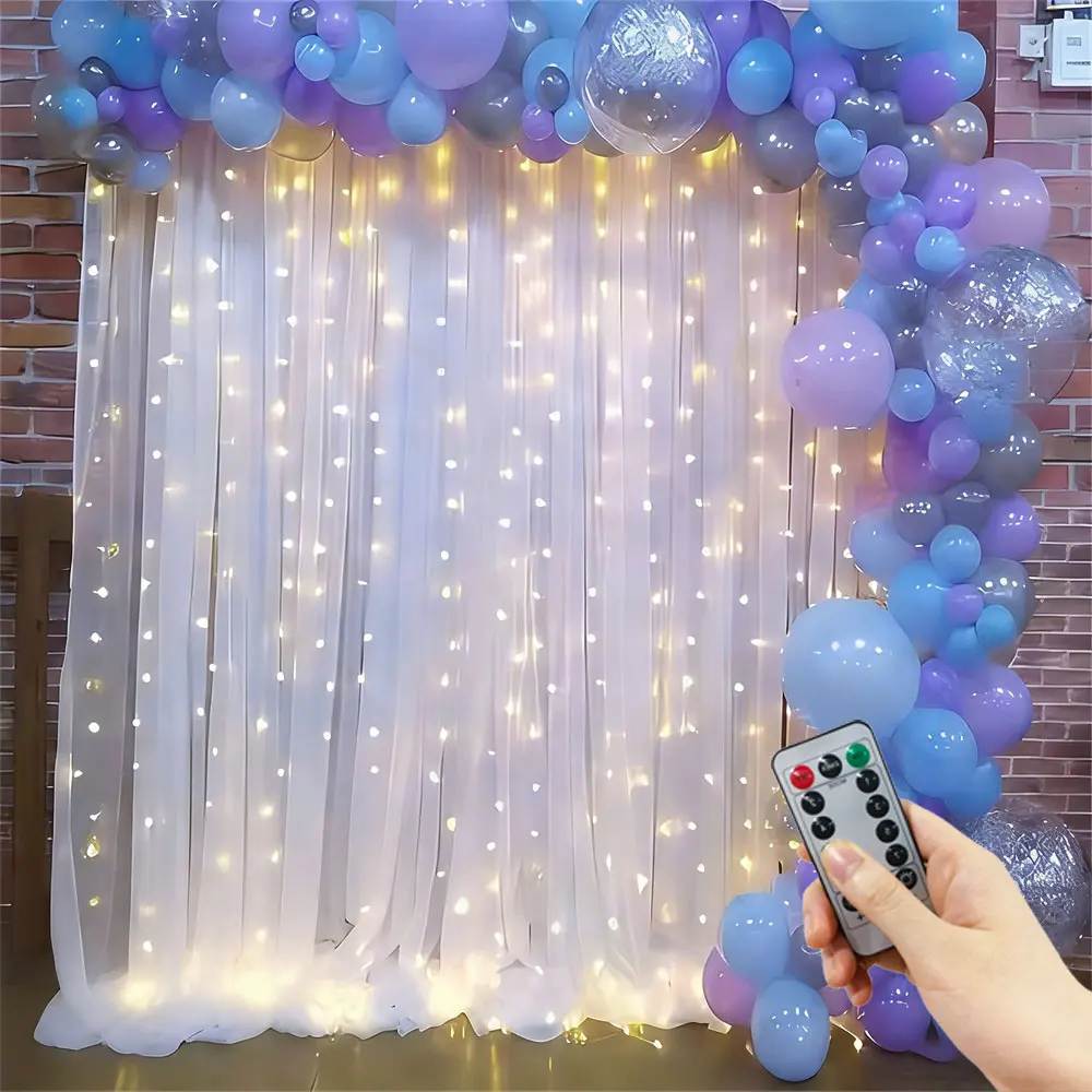1pc 6x3/3x3/3x2/3x1m USB LED Curtain String Lights EID Mubarak Bedroom Garland Fairy Lamp Wedding Party Home Ramadan Decoration