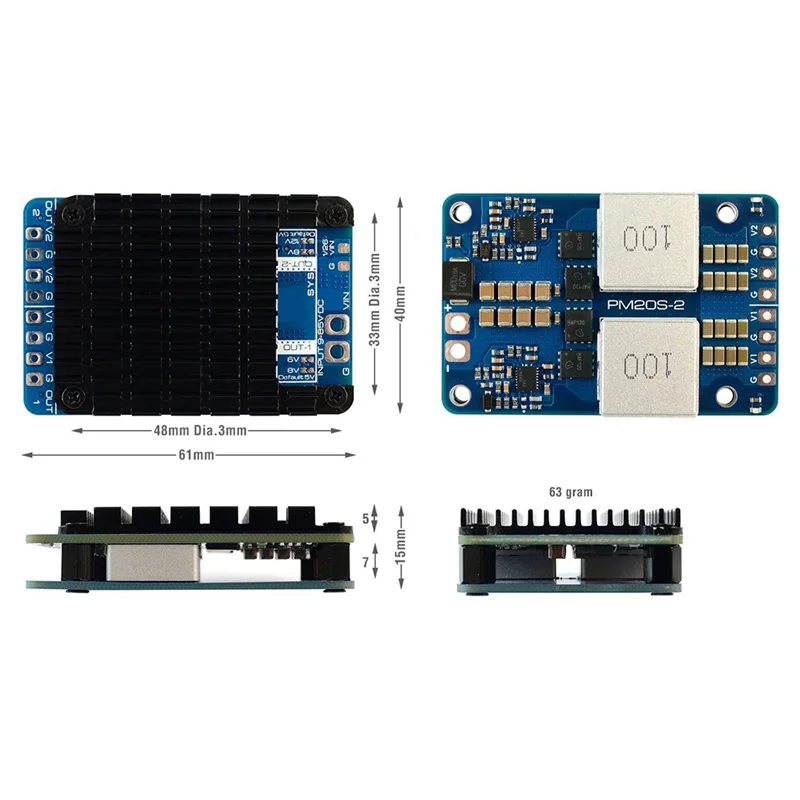 

For MATEK POWER MODULE PM20S-2 2X Independent Step-Down Voltage Regulators 9V-85V For FPV Drone