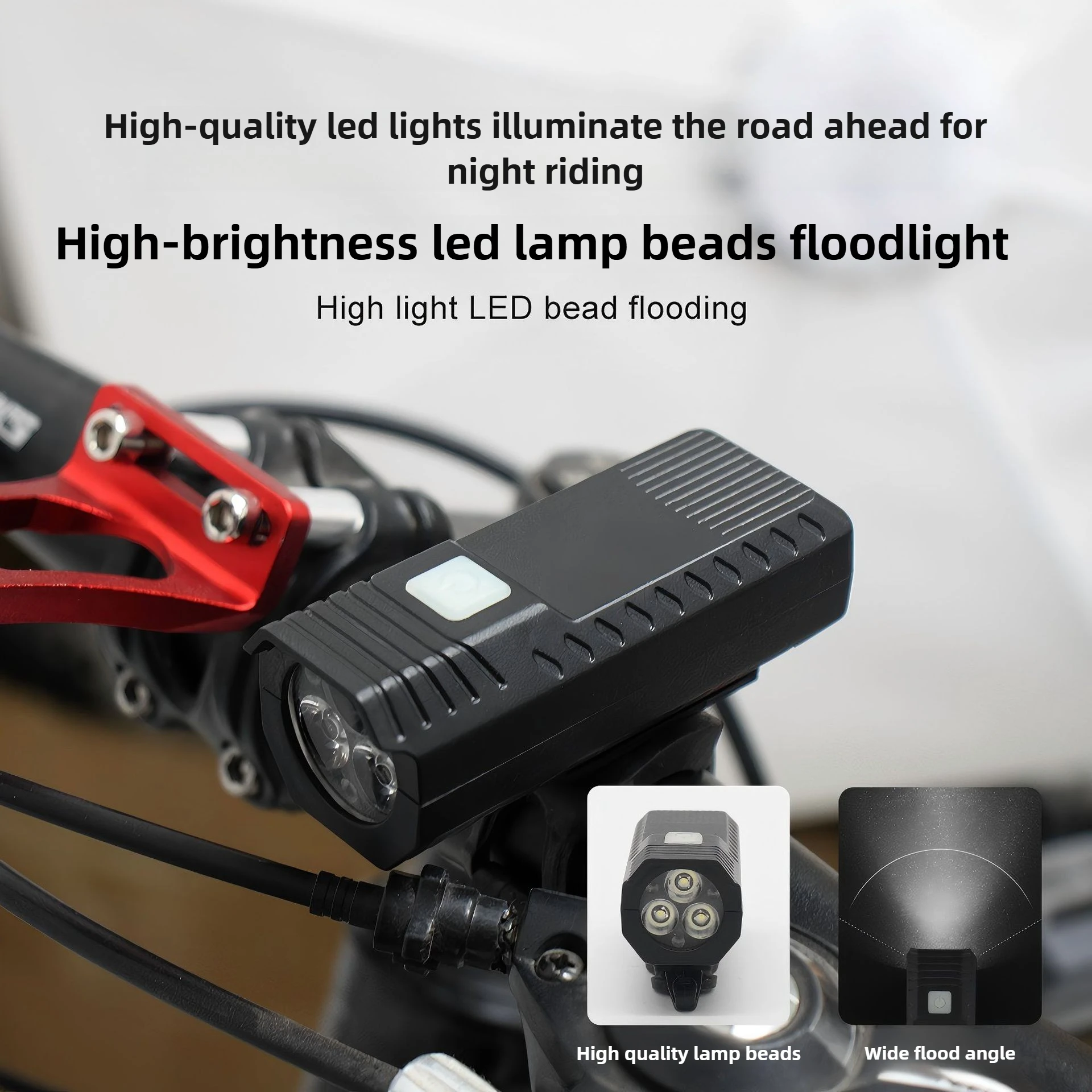 مصباح أمامي LED للدراجة من النوع C، مصباح يدوي تحذيري للشحن، 3 أوضاع تروس، ملحقات مصباح أمامي آمن لركوب الدراجات على الطرق الجبلية