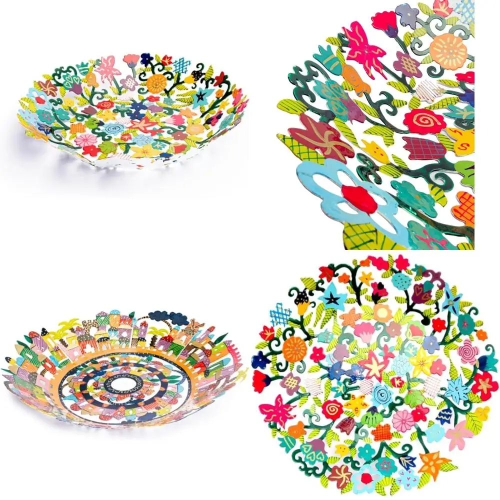 

Hand Painted Metal Fruit Bowl - Vibrant Decorative Bowl for Home Decor and Gifts - Hangable Centerpiece Judaica