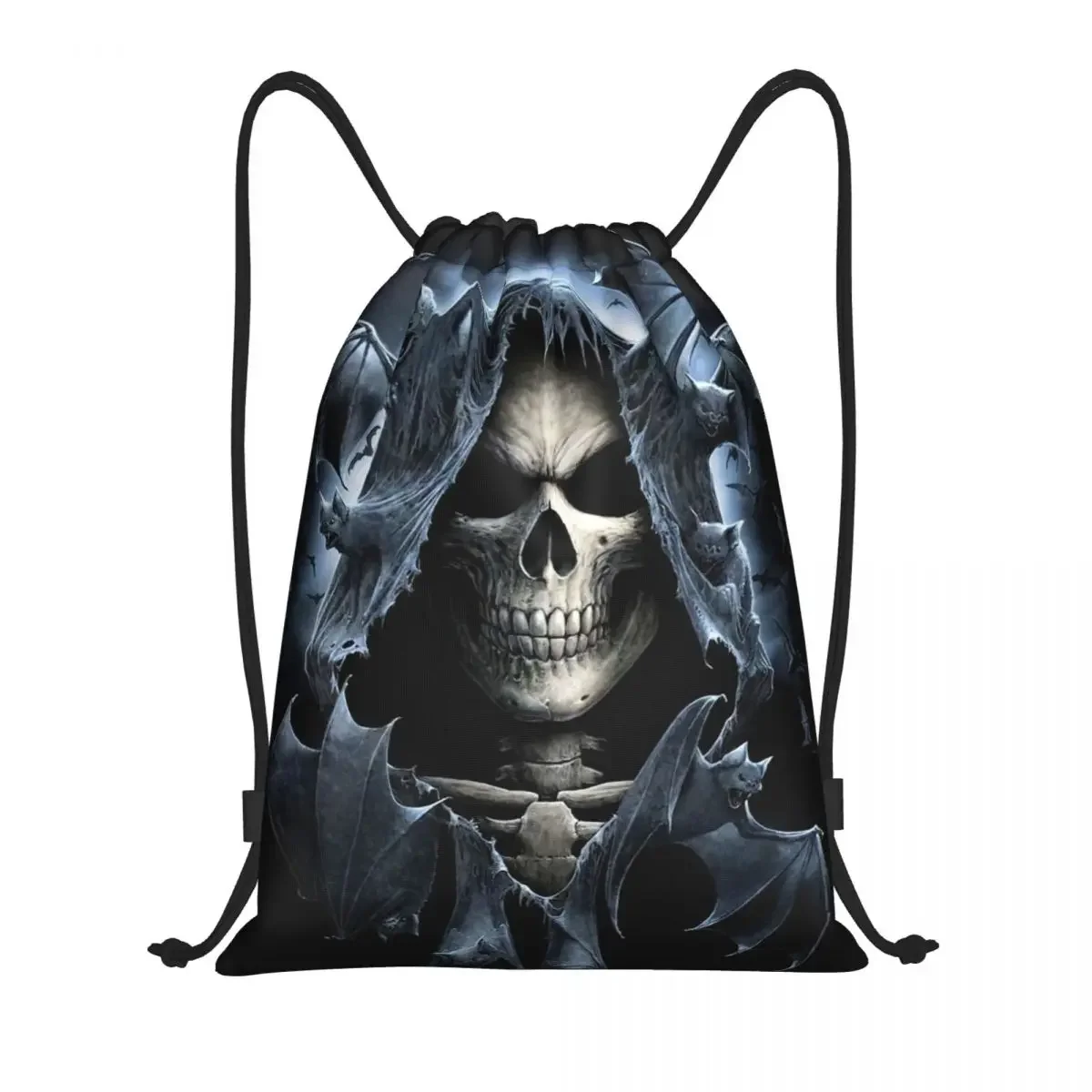 

Custom Horror Gothic Skeleton Death Skull Drawstring Bag Women Men Lightweight Sports Gym Storage Backpack