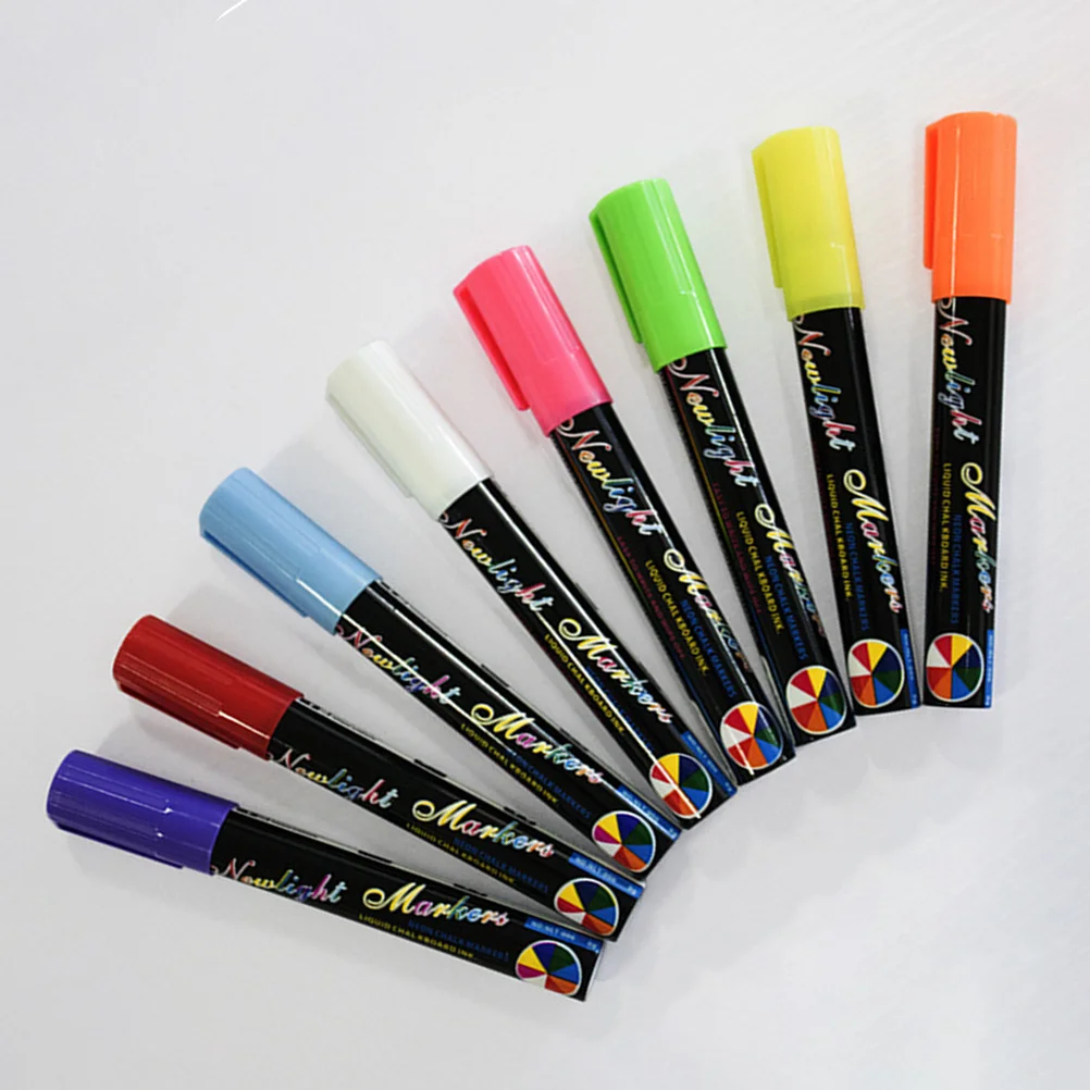 8 قطعة مجموعة أقلام الطباشير السائلة الفلورسنت متعددة الألوان للوحات النوافذ الزجاجية أقلام النيون للكتابة بنفسك