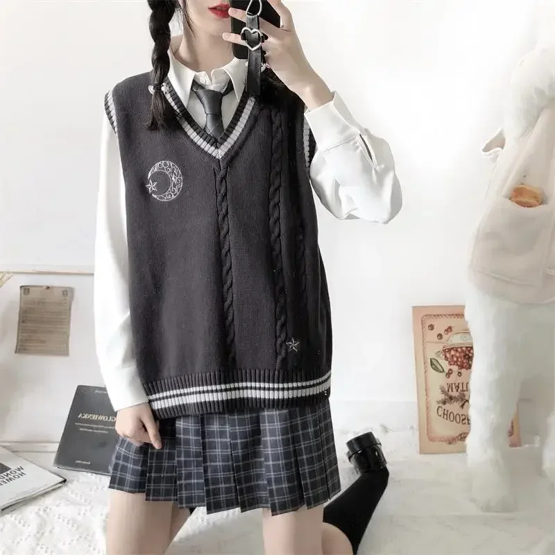 College Style New JK Autumn Winter Sweater Vest Female Student Korean Loose Embroidered Sweater Jk Uniform